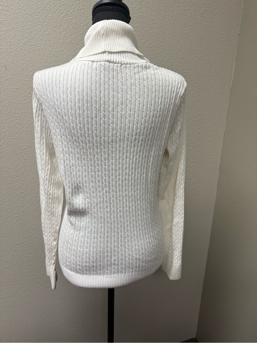 Pria Womens Large Cream Cable Knit Shawl Collar Button Pullover Sweater Preppy - Picture 5 of 10